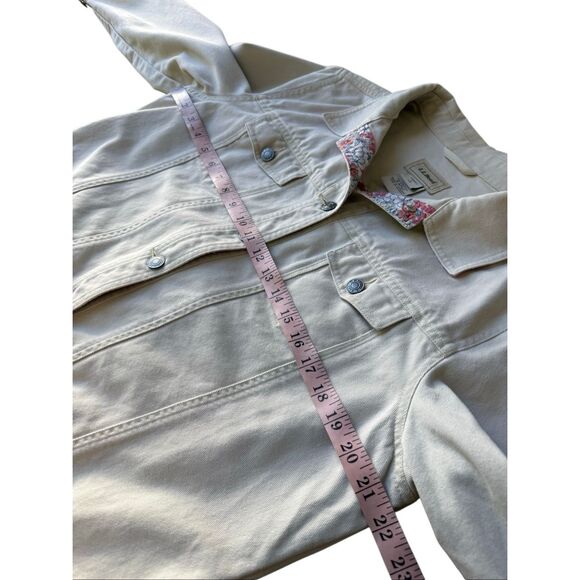 Vintage L.L Bean 100% Cotton Beige/Cream Denim Jacket With Floral Trim - Picture 10 of 11